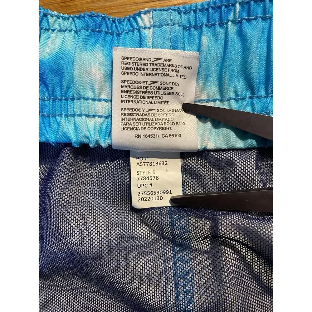 Speedo Mens Swim Shorts Size‎ XXL Trunks Blue Tie Dye Mesh Lined Pockets